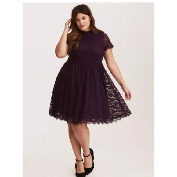 Torrid Deep Purple High Neck Lace Skater Dress size 18 plus womens new - Picture 1 of 6